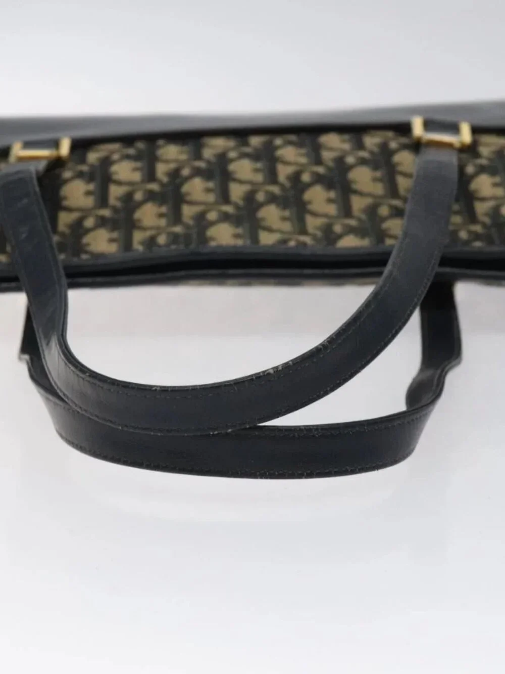 Christian Dior Trotter Canvas Hand Bag Navy Gold Auth MX415 - Picture 7 of 16